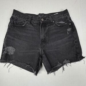 Old Navy Womens 10 Distressed Denim Shorts Faded Black‎ Frayed Hem High Rise GUC